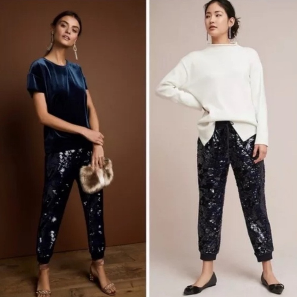 Anthropologie Sequin Drawstring Jogger Pants | Statement - Picture 2 of 10